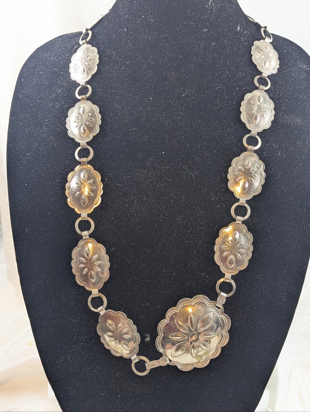 Silver-Tone Vintage Concho Belt Nice Patina. Brand/Materials Unknown